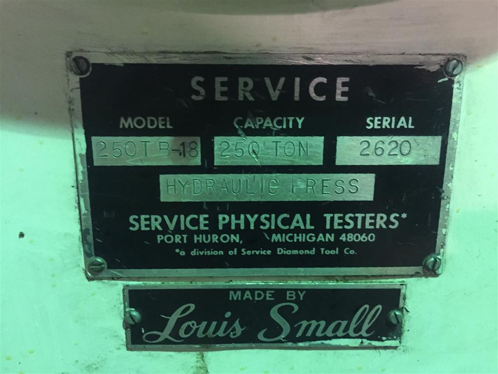 Louis Small 250TB-18 Hydraulic Press, Machine ID: 7209